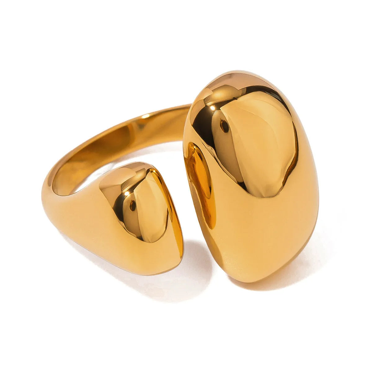Geometric stainless steel open ring for women with electroplated finish