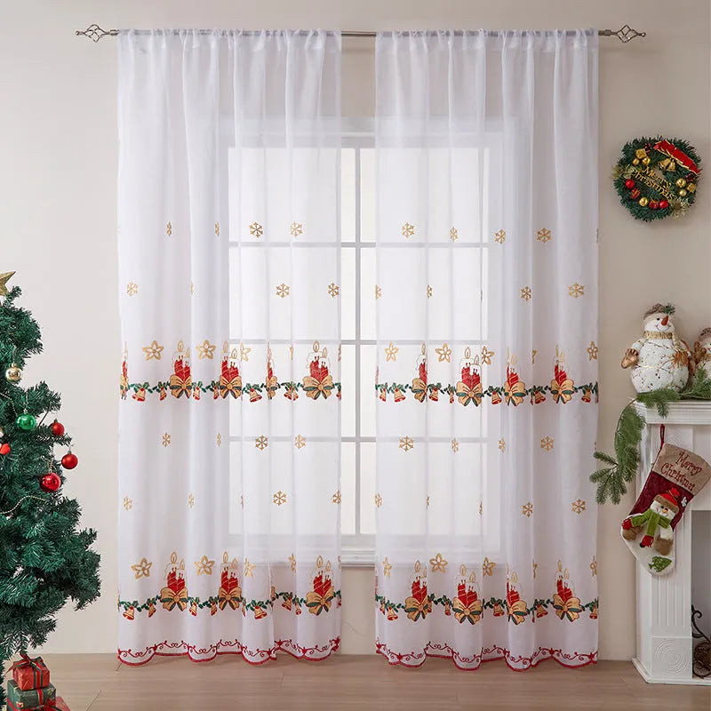 Christmas snowflake embroidery curtain in American style with semi-sunshade functionality