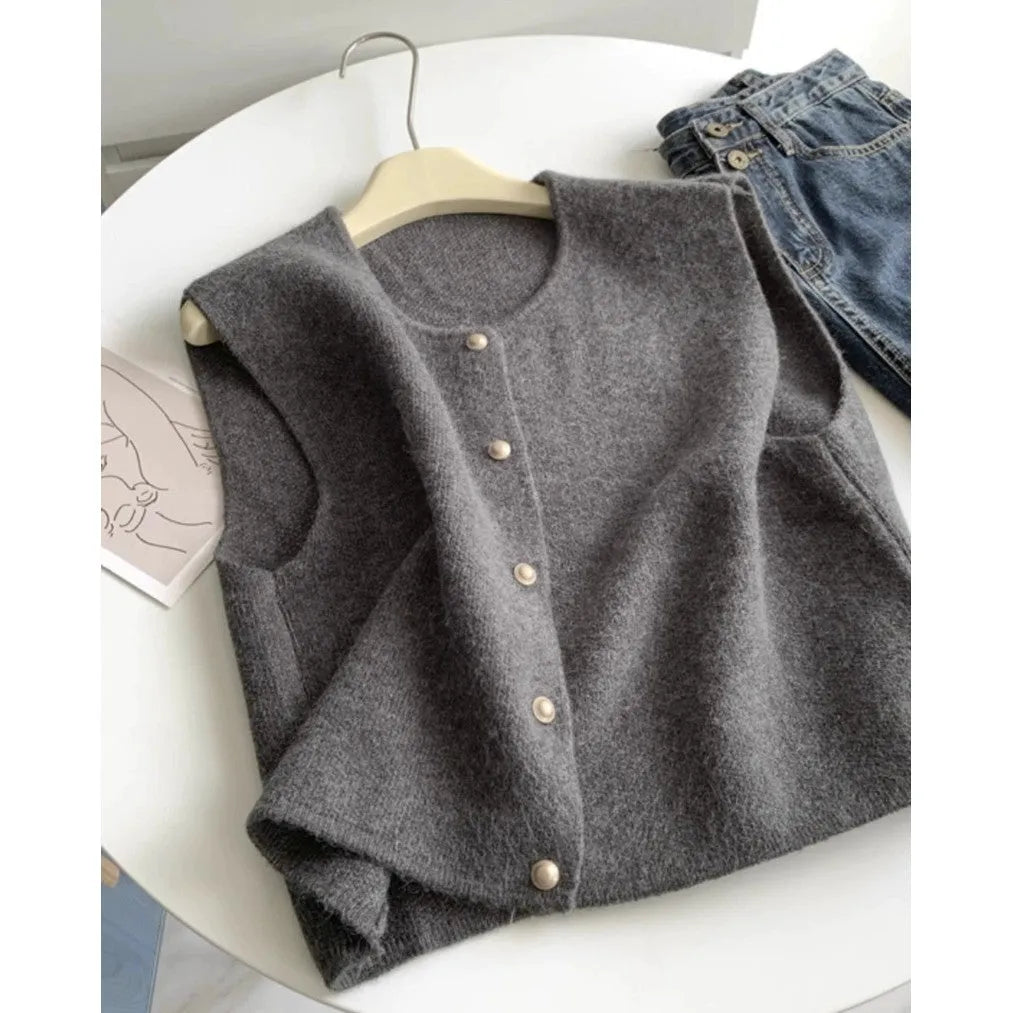 Women's casual polyester pullover vest in six colours, shown with half-length sleeves.