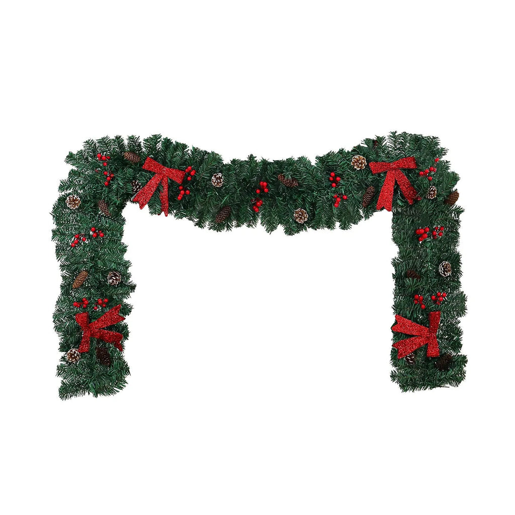 Christmas rattan decorative cane with pine cone bow attachment in showcase display arrangement