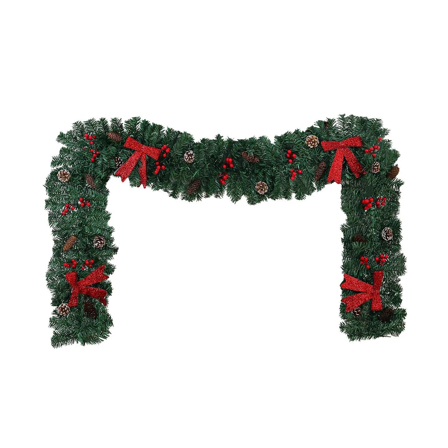 Christmas rattan decorative cane with pine cone bow attachment in showcase display arrangement
