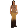 Women's gradient colour cross-shoulder summer dress with high waist and long skirt