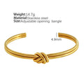 Women's adjustable stainless steel bracelet with knotted C-shaped design and 18K gold plating