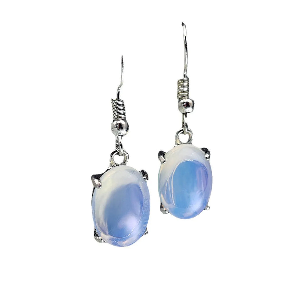 Moonlight white opal-inspired cross earrings with drop shape and electroplated alloy construction