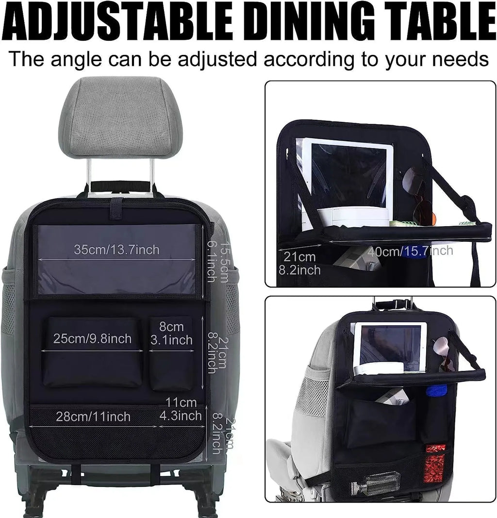 Black Oxford cloth car seat back hanging organiser bag measuring 42x30cm