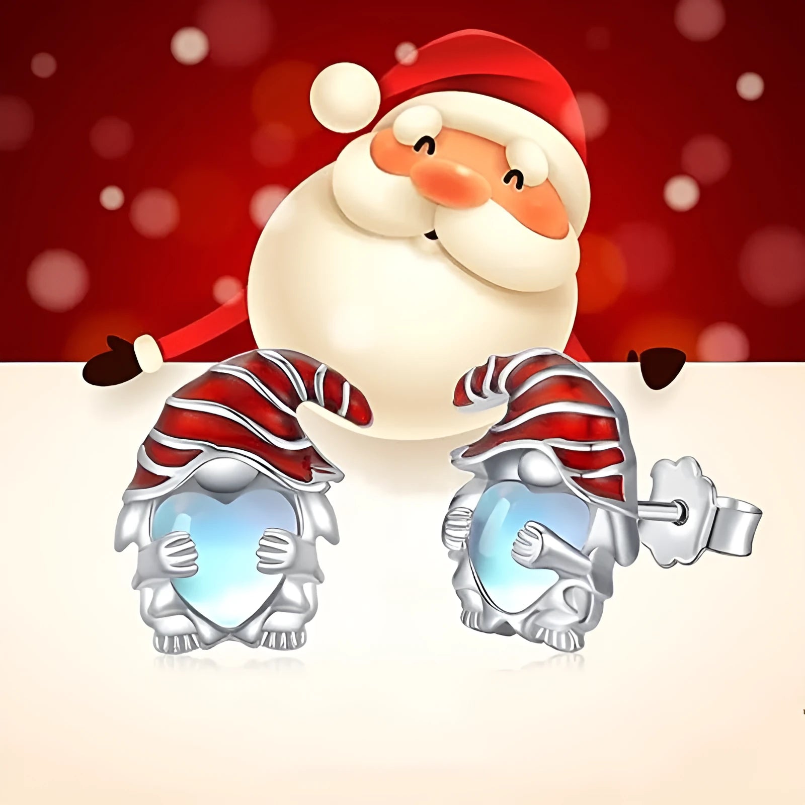 Cute Santa Claus motif heart-shaped earrings for women in a white gold colour.