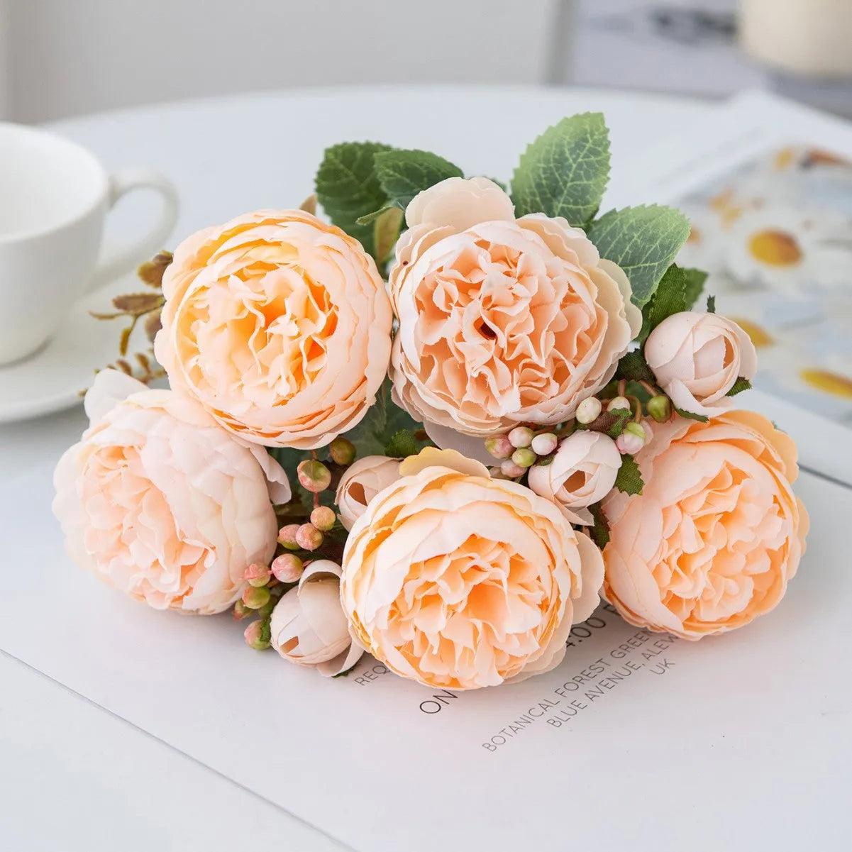 Artificial silk peony bouquet in champagne colour for home decoration and weddings
