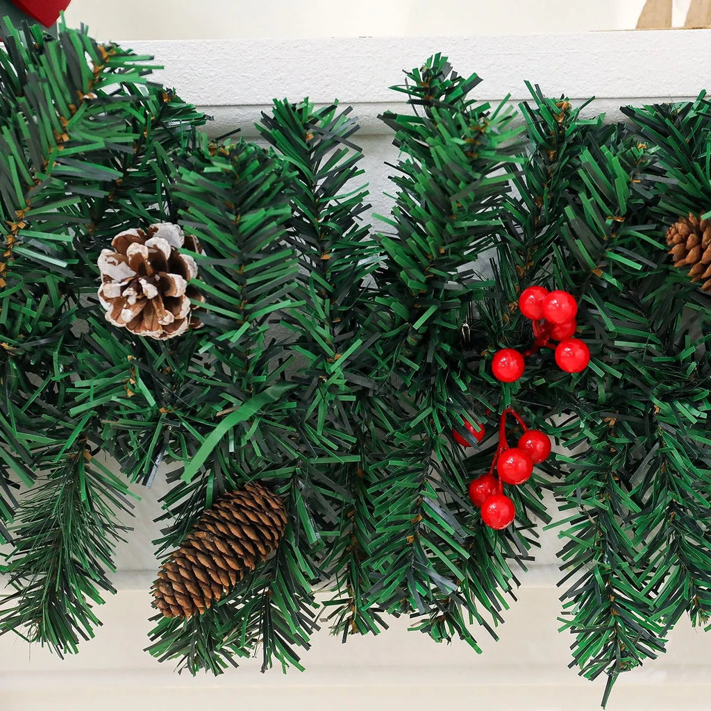 Christmas rattan decorative cane with pine cone bow attachment in showcase display arrangement