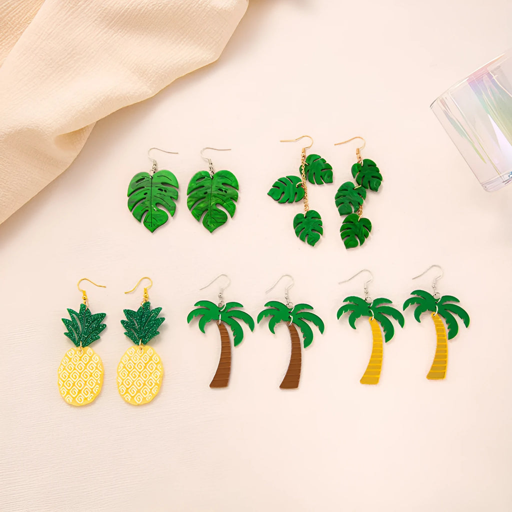 Acrylic drop earrings with coconut artocarpus heterophyllus ear hook design in summer colours