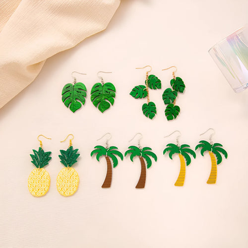 Acrylic drop earrings with coconut artocarpus heterophyllus ear hook design in summer colours