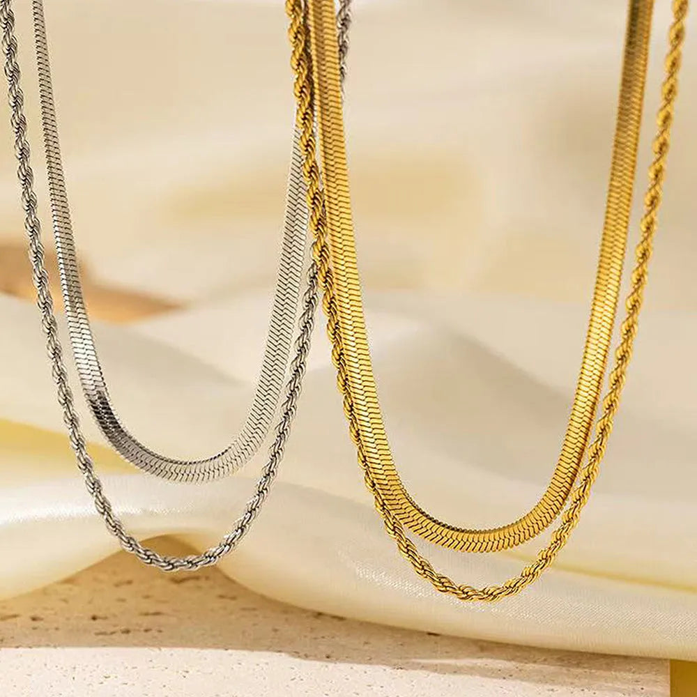 Women's geometric titanium steel pendant necklace on stainless steel snake bones chain with adjustable length