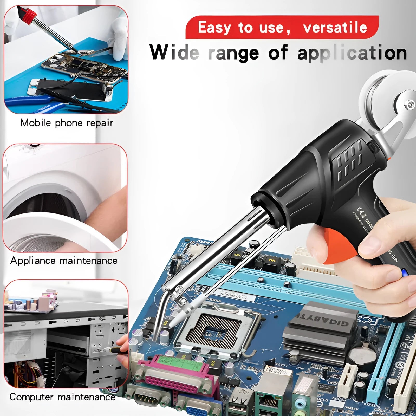 Black light soldering gun kit with five pieces, alloy construction, 205x170mm size