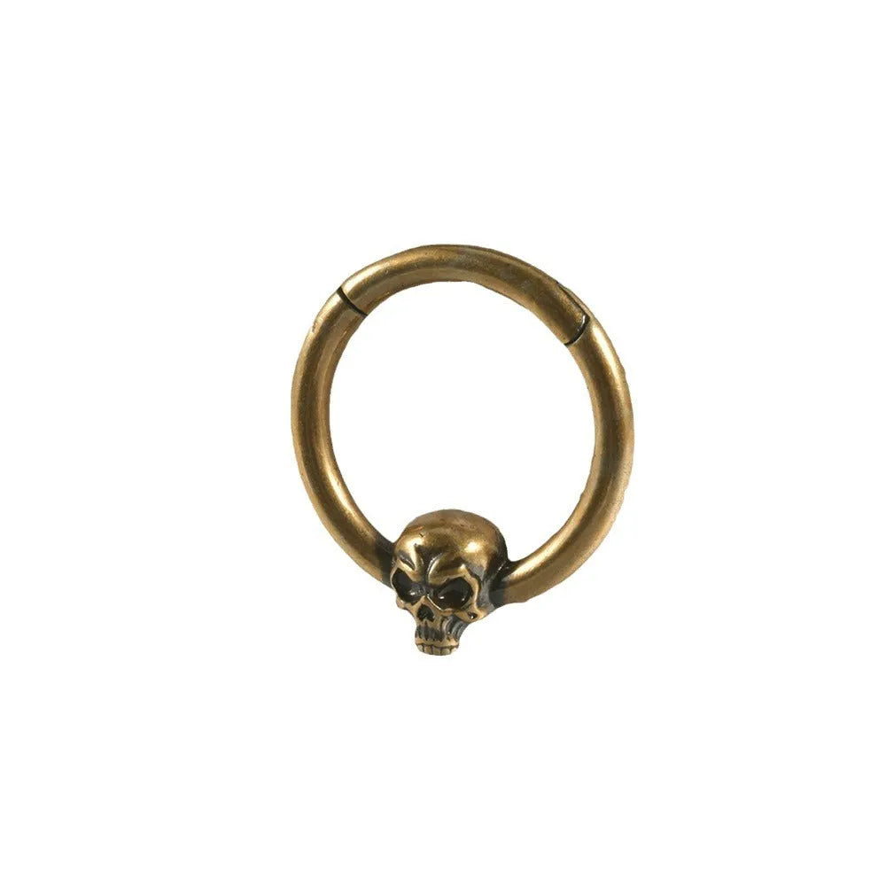Vintage copper earring with antique ghost head punk design in gold or silver finish