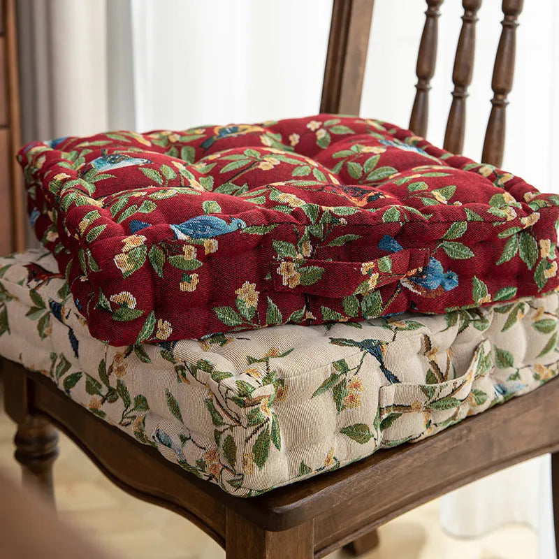 American style dining chair cushion measuring 40x40x8cm with floral pattern and solid colour options
