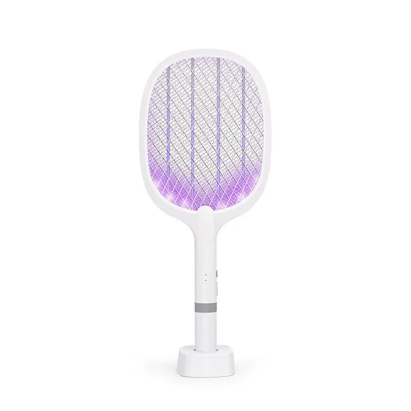 Rechargeable electric mosquito swatter with ABS plastic shell in hand.