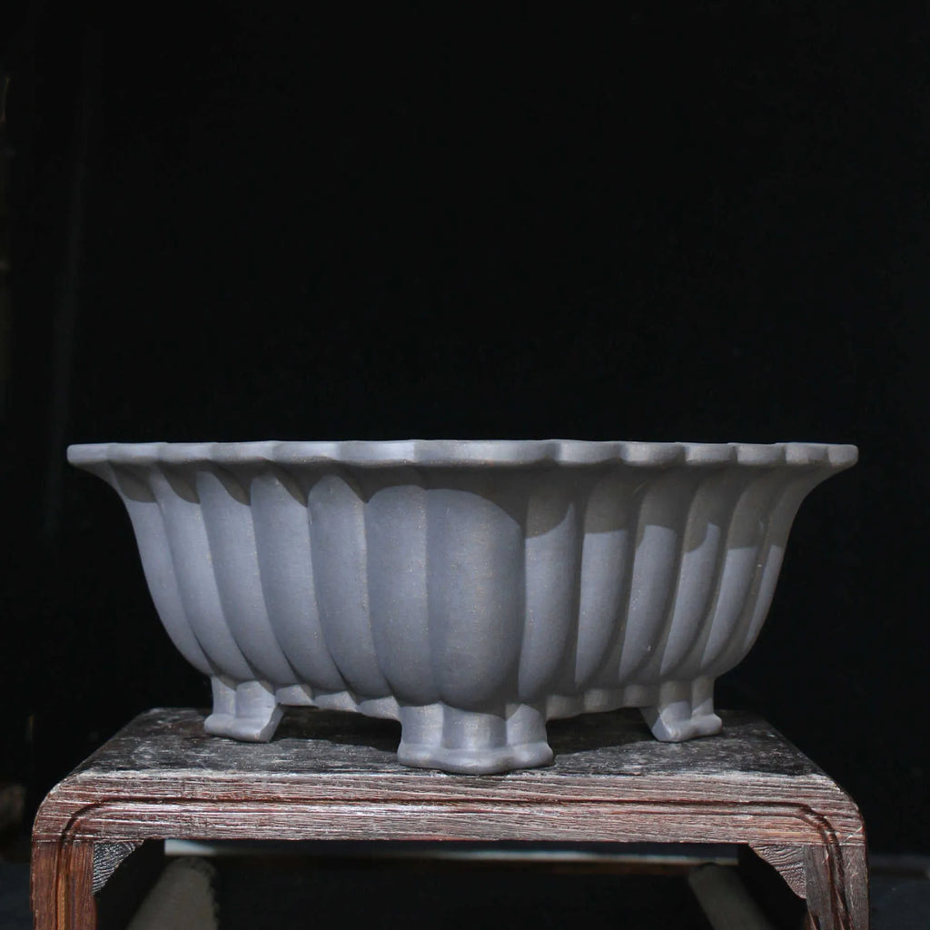 Purple sand ceramic square bonsai pot with warp design, 37cm diameter desktop planter