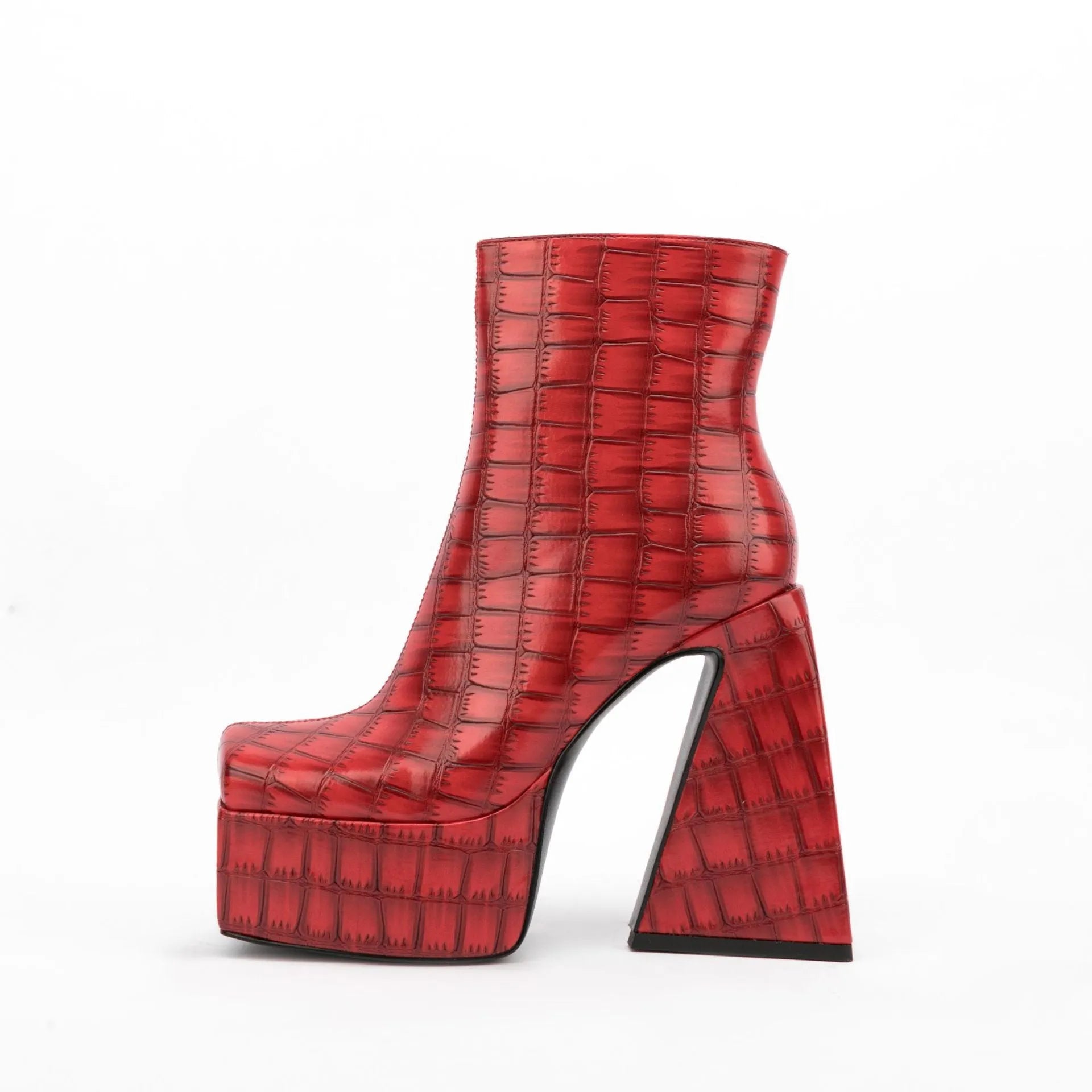 Women's artificial PU ankle boot with a high heel over 8cm, shown in a solid colour.