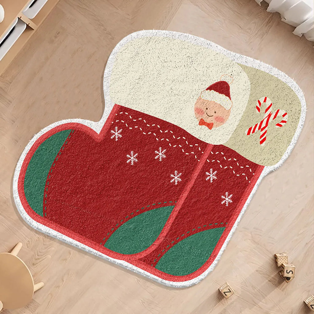 Alien-shaped Christmas round floor mat with cashmere-like texture and festive patterns