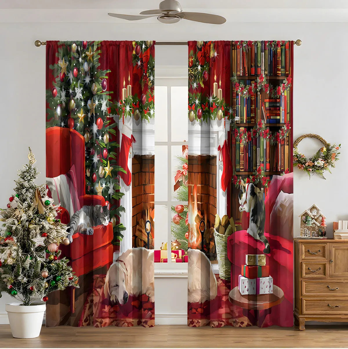 3D digitally printed Christmas curtains in polyester fabric with high sunshade functionality