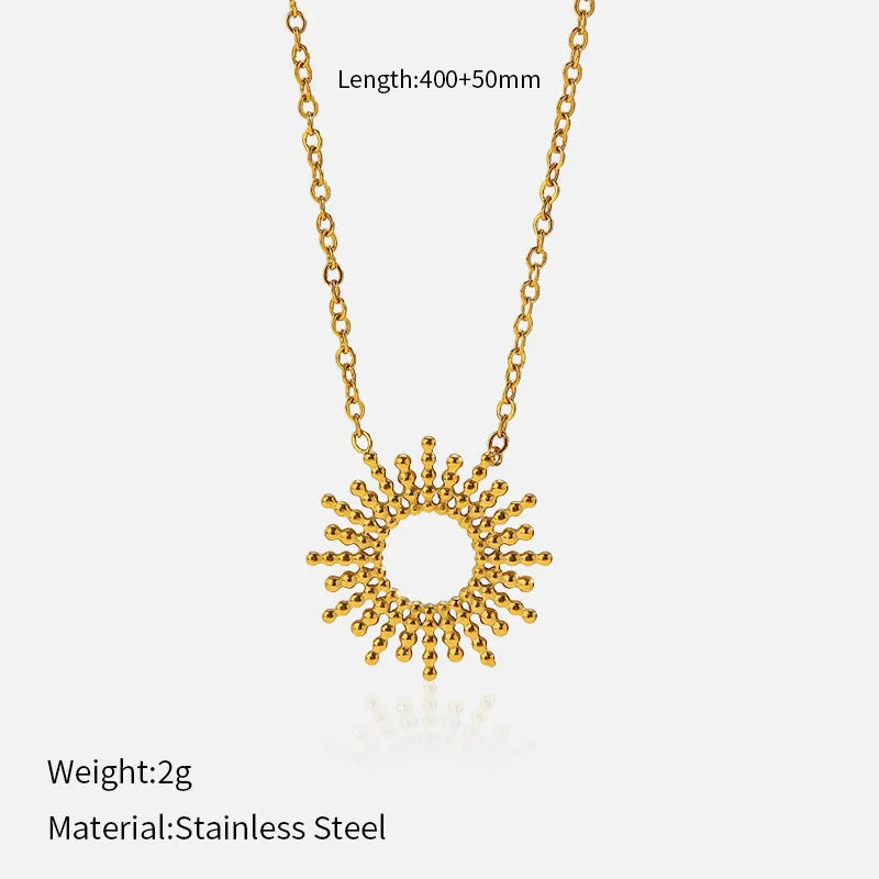 Gold sunflower bracelet and necklace set with geometric chain design