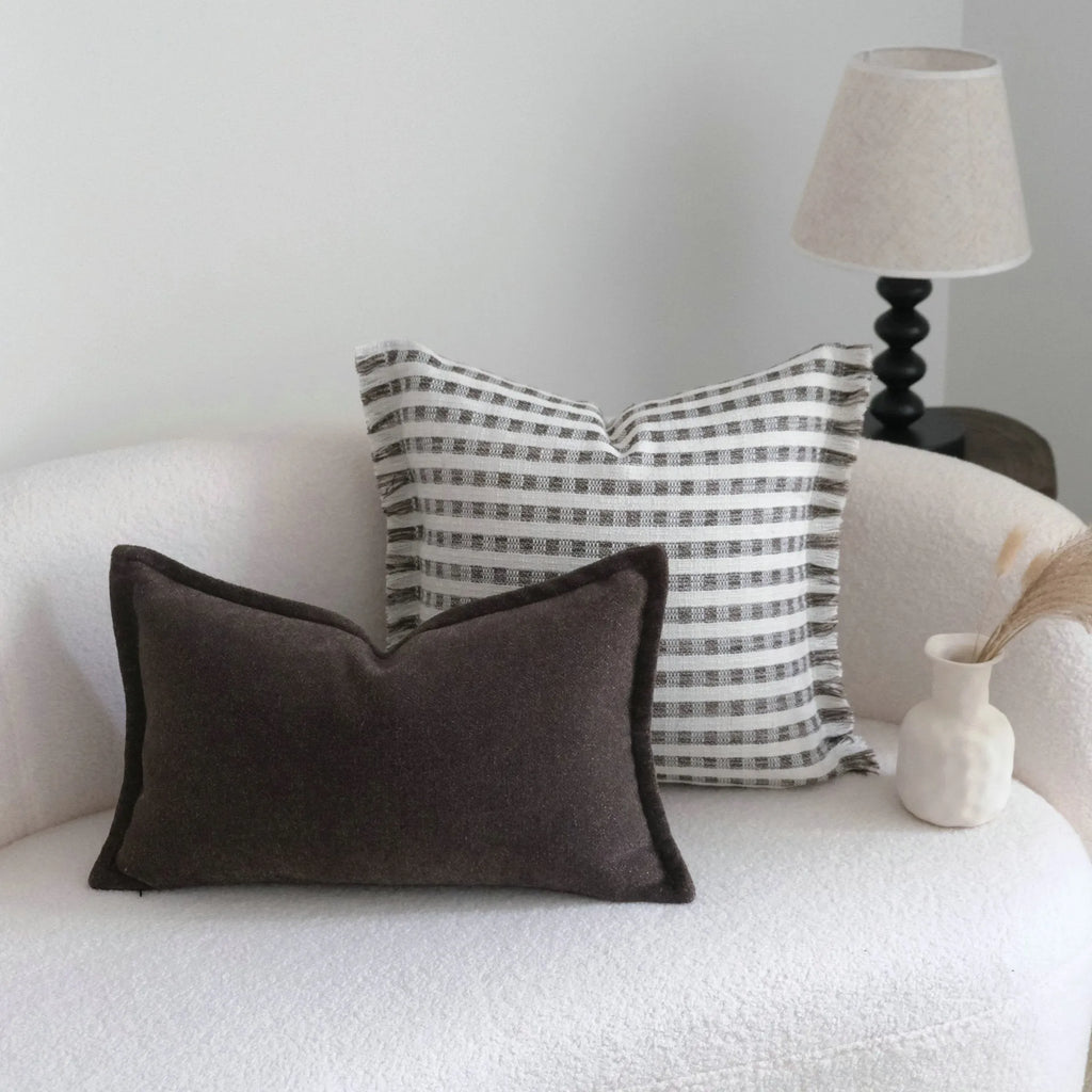 Coffee brown Chinese classical style cushion pillow on sofa in stripe and patchwork patterns