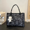 Women's printed diamond pattern canvas tote bag with cloth lining and sandwich pockets
