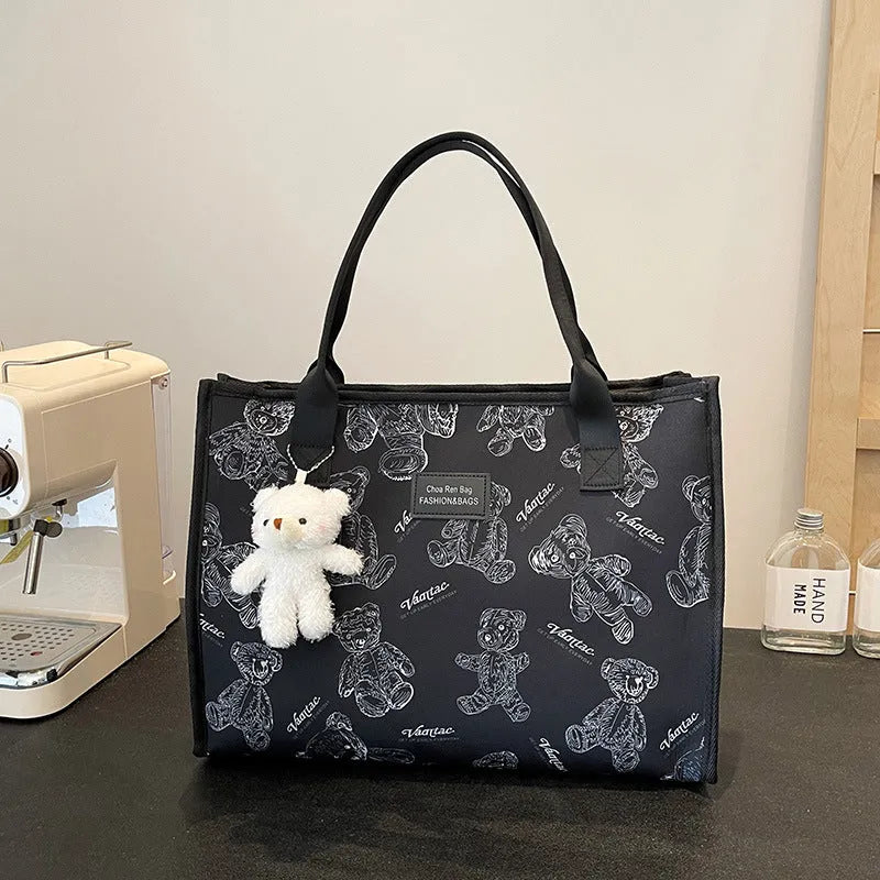 Women's printed diamond pattern canvas tote bag with cloth lining and sandwich pockets
