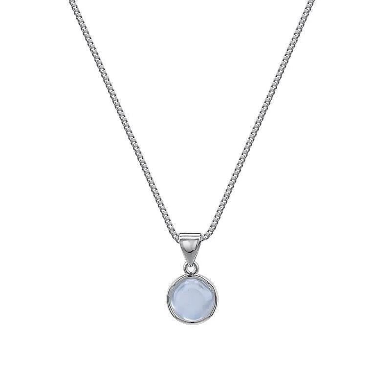 Korean-style women's oval pendant necklace with artificial crystal and eight-star design on an adjustable box chain.