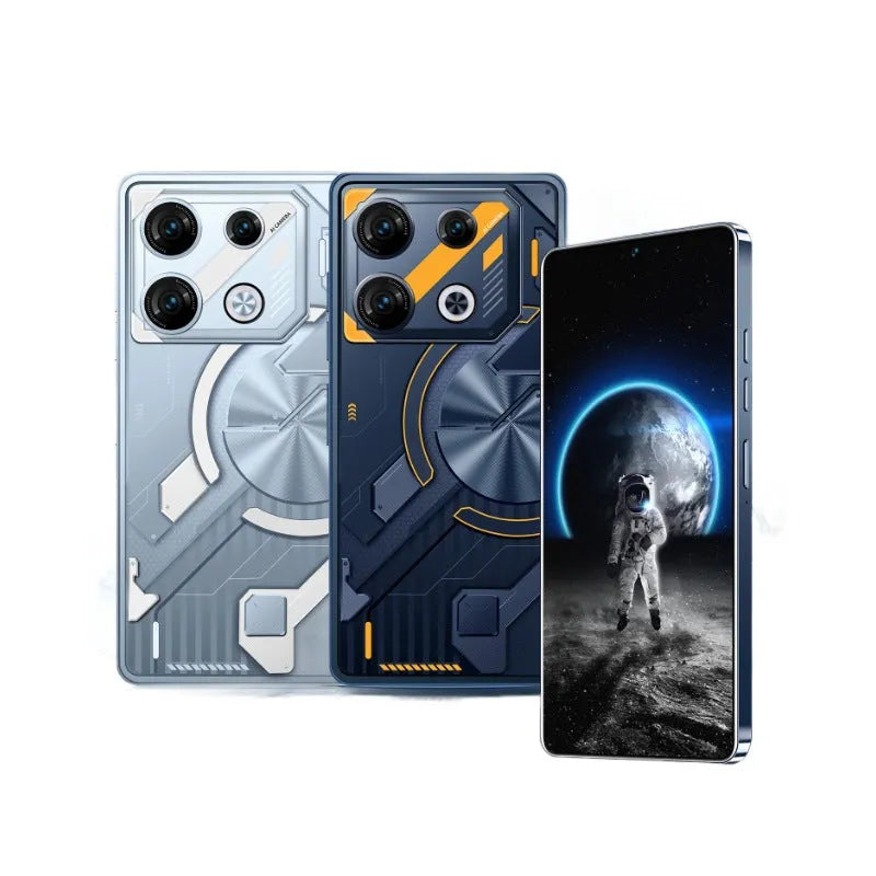 GT10 Pro Android smartphone in Blue or Silver colour with straight plate design showing display