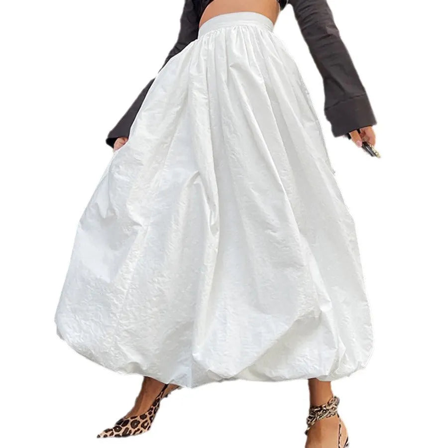 Women's cotton solid colour long skirt in black or white with inelastic construction