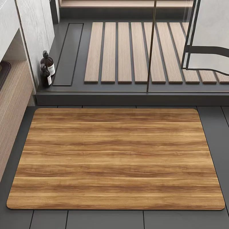 American wood grain pattern diatom mud washroom door mat with geometric design and non-slip surface