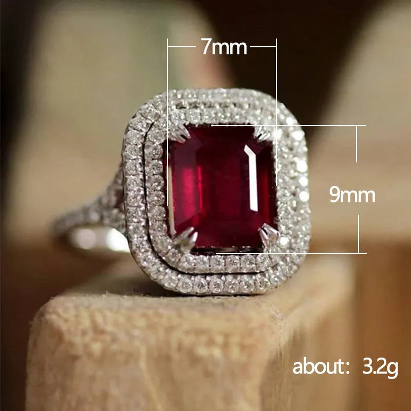 Women's copper geometric square rhinestone ring in F827 Red colour showing princess-style design