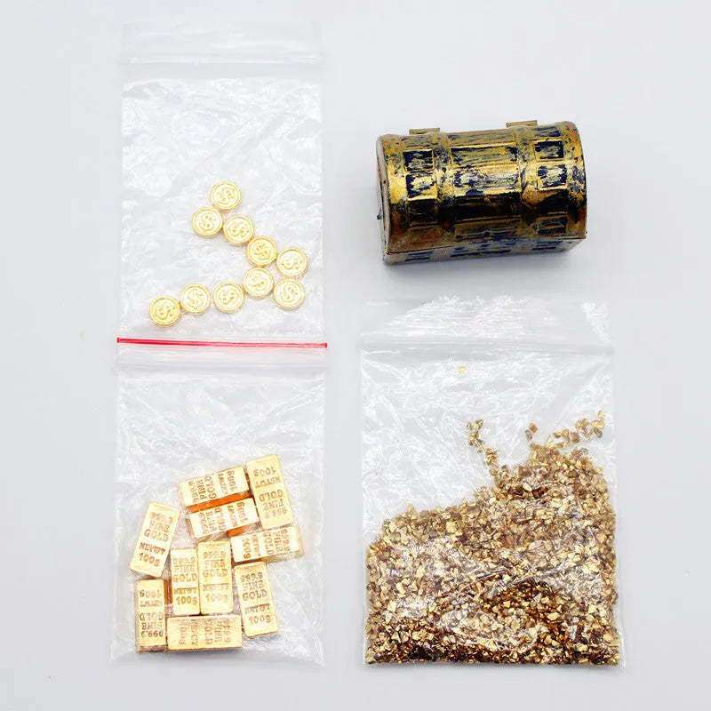 Alloy gold coin treasure box doll house miniature ornaments with gold bar combinations