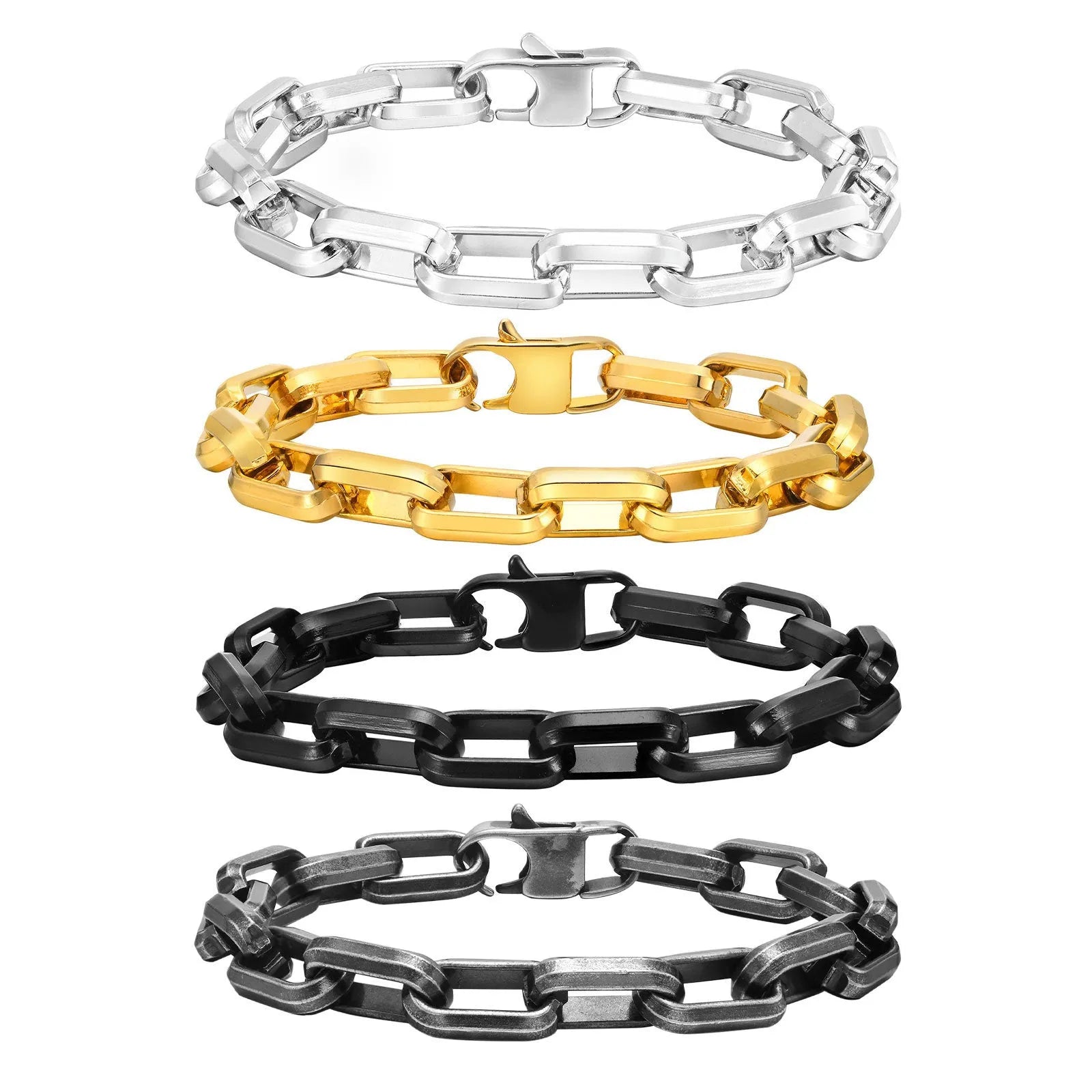 Men's simple square chain titanium steel bracelet in gold, black, steel, or retro colour.