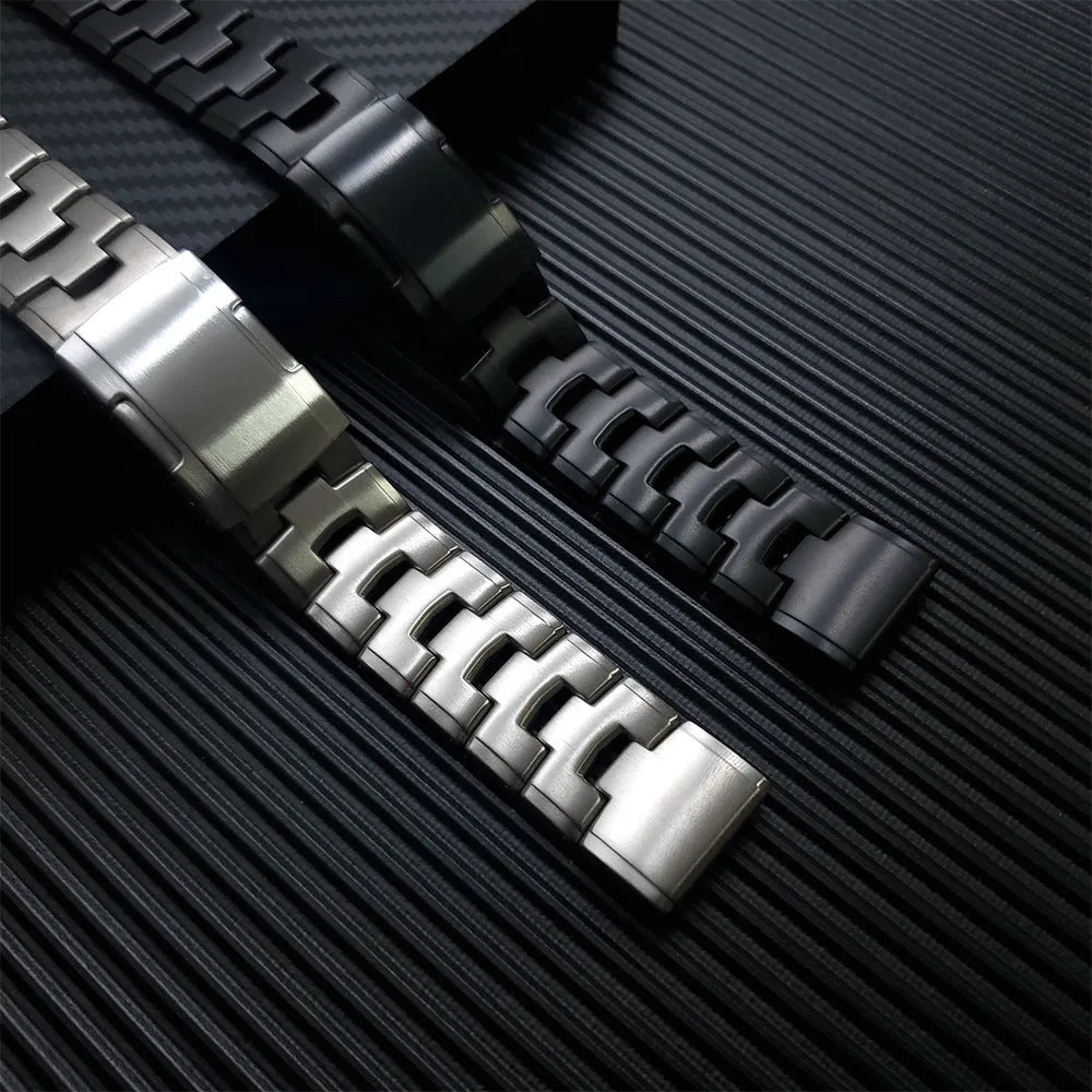 Garmin Fenix Jiaming watch replacement strap in black, silver, or titanium colour with 22mm or 26mm connector