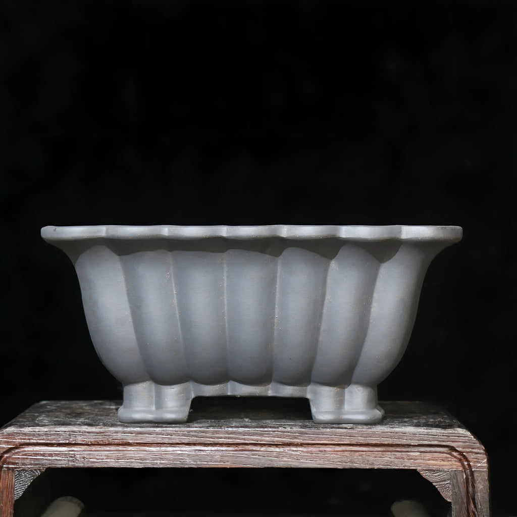 Purple sand ceramic square bonsai pot with warp design, 37cm diameter desktop planter