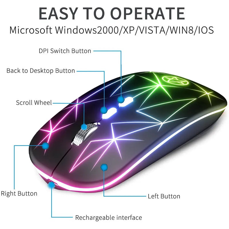 Wireless Bluetooth gaming mouse with luminous charging indicator and metal roller