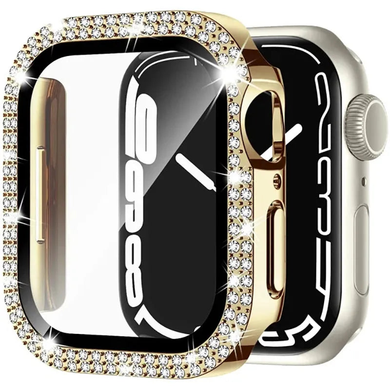 Apple Watch case with double diamond glass peep-proof screen protector in multiple colour options.