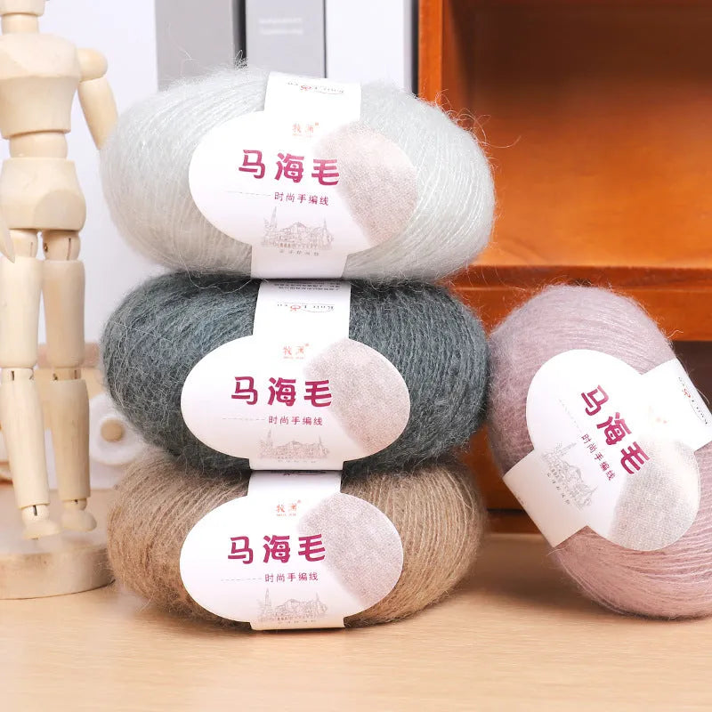 Mohair wool ball for DIY scarf knitting with 34 colour options including white, grey, pink, blue and green