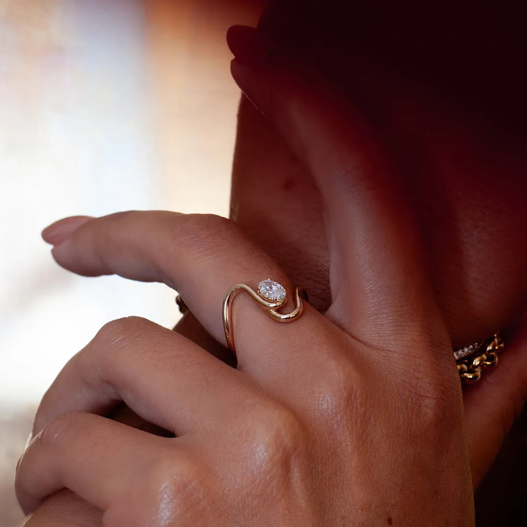 Stainless steel geometric zircon ring in European American unisex style