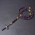 Stone geometric cross pendant on 80cm ball bead chain with safety lock clasp