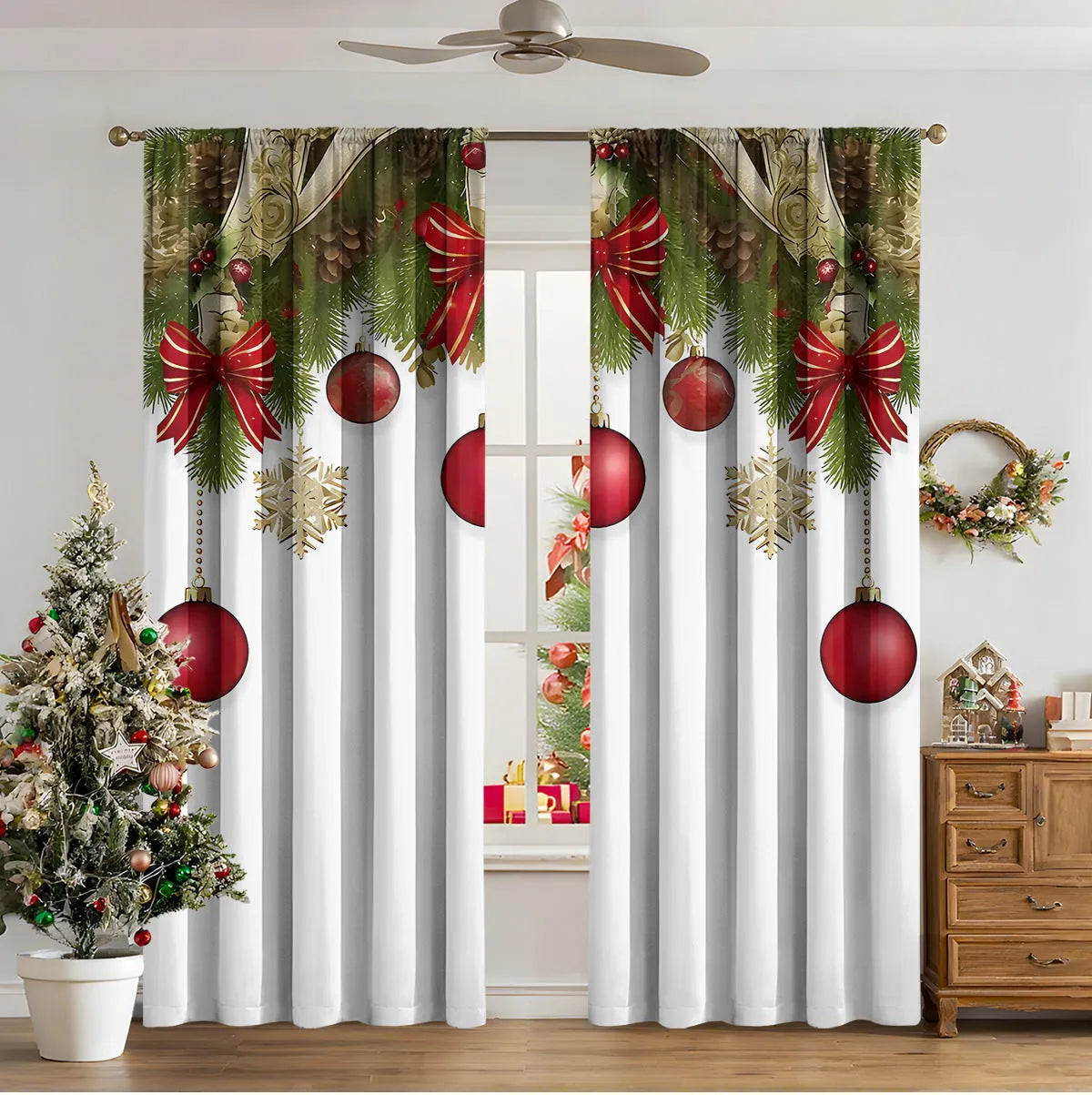 3D digitally printed Christmas curtains in polyester fabric with high sunshade functionality