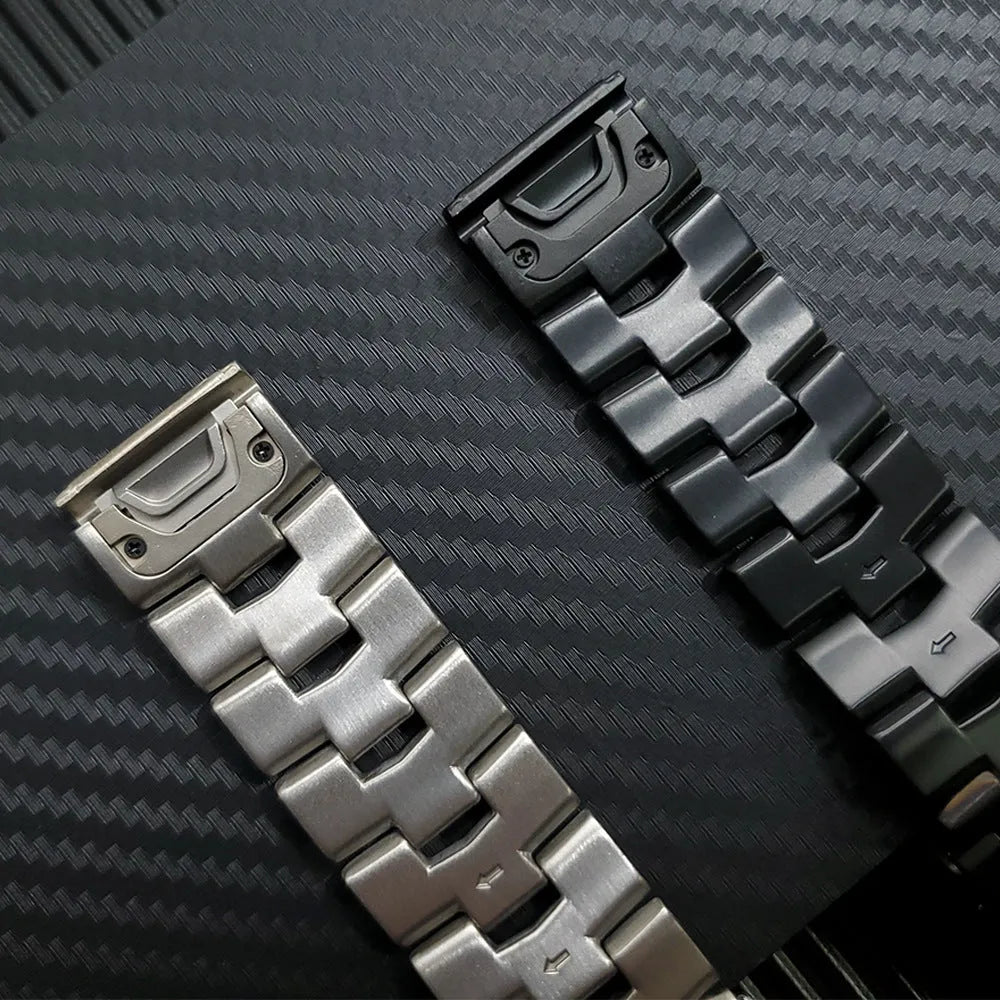 Garmin Fenix Jiaming watch replacement strap in black, silver, or titanium colour with 22mm or 26mm connector