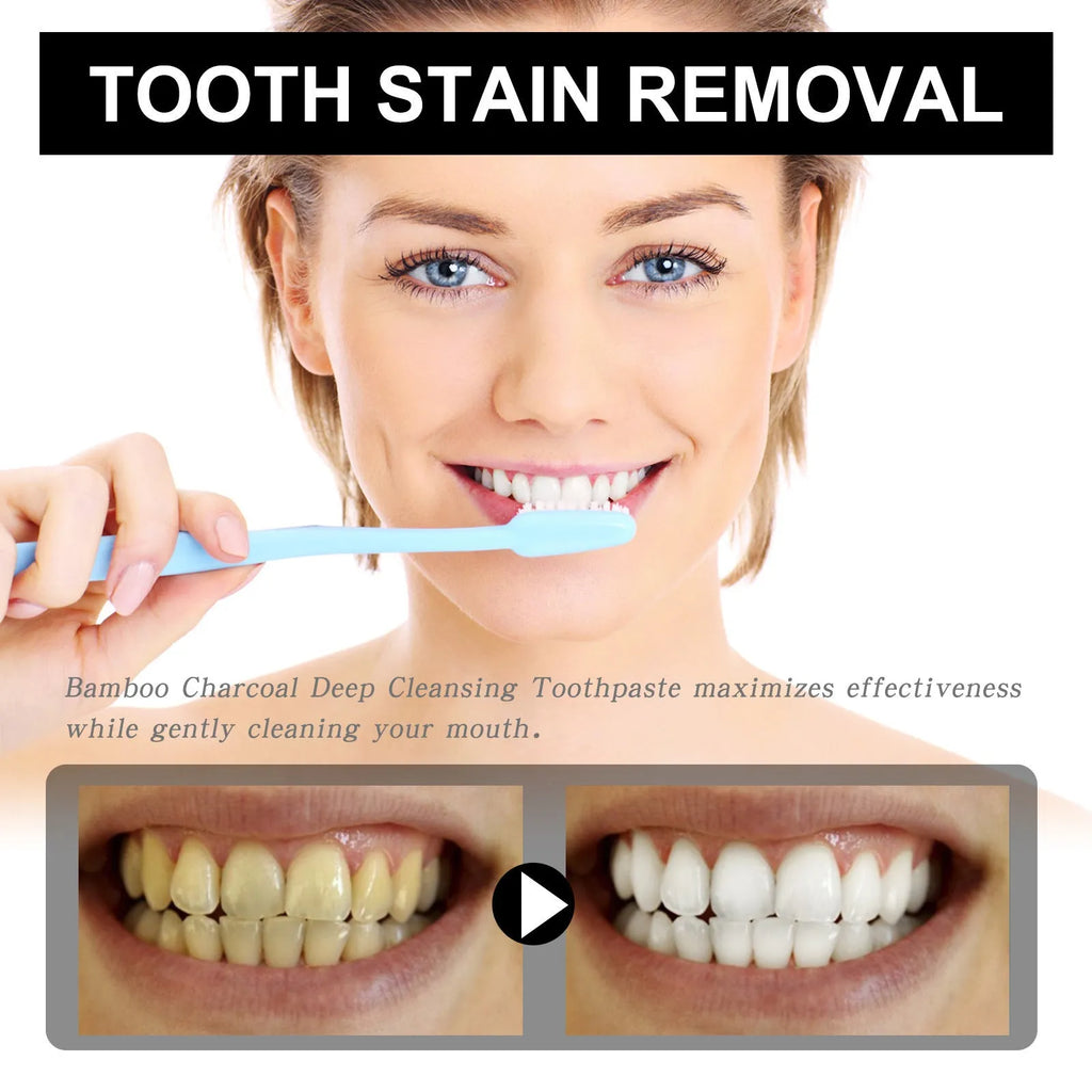 Bamboo charcoal bright white stain removing toothpaste in 30ml tube for teeth whitening