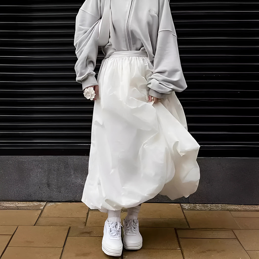 Women's cotton solid colour long skirt in black or white with inelastic construction