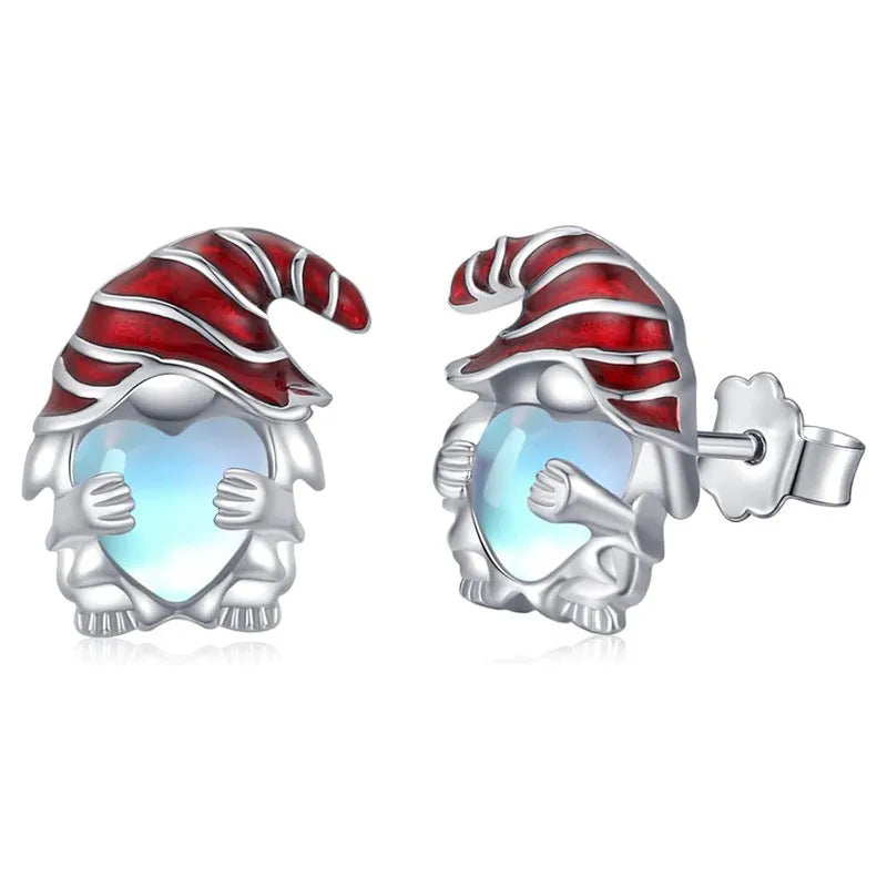 Cute Santa Claus motif heart-shaped earrings for women in a white gold colour.