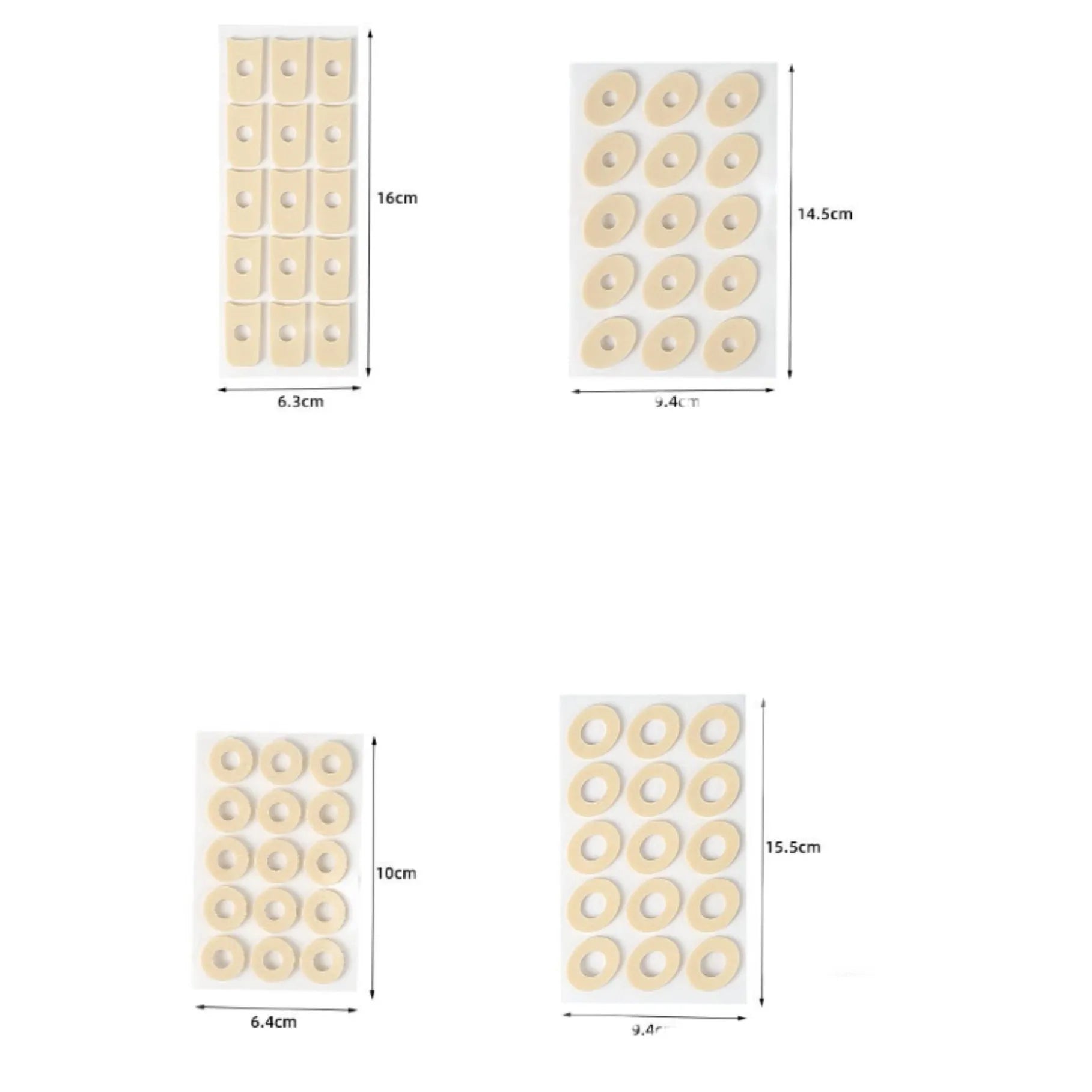 Assortment of oval, U-shaped, and circular PU gel heel and toe protector cushions