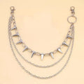 Silver double layer punk pants chain with rivets and zipper ornament, 115cm alloy hip hop accessory for women