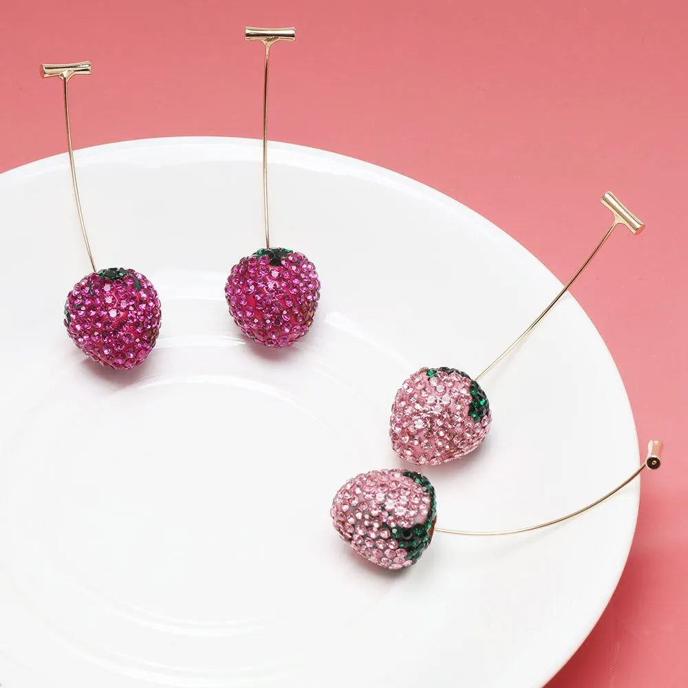 Geometric strawberry-shaped zinc alloy earrings for women in six colour options with spot drill texture.