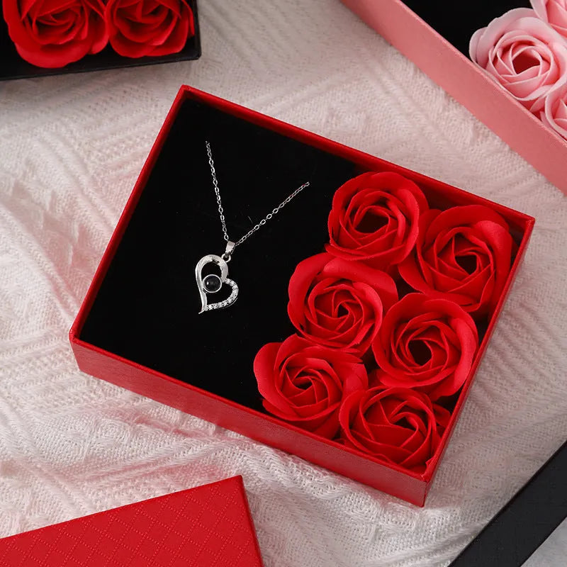 Six soap flower artificial roses in Korean-style gift packaging with choice of red, pink, or black colours